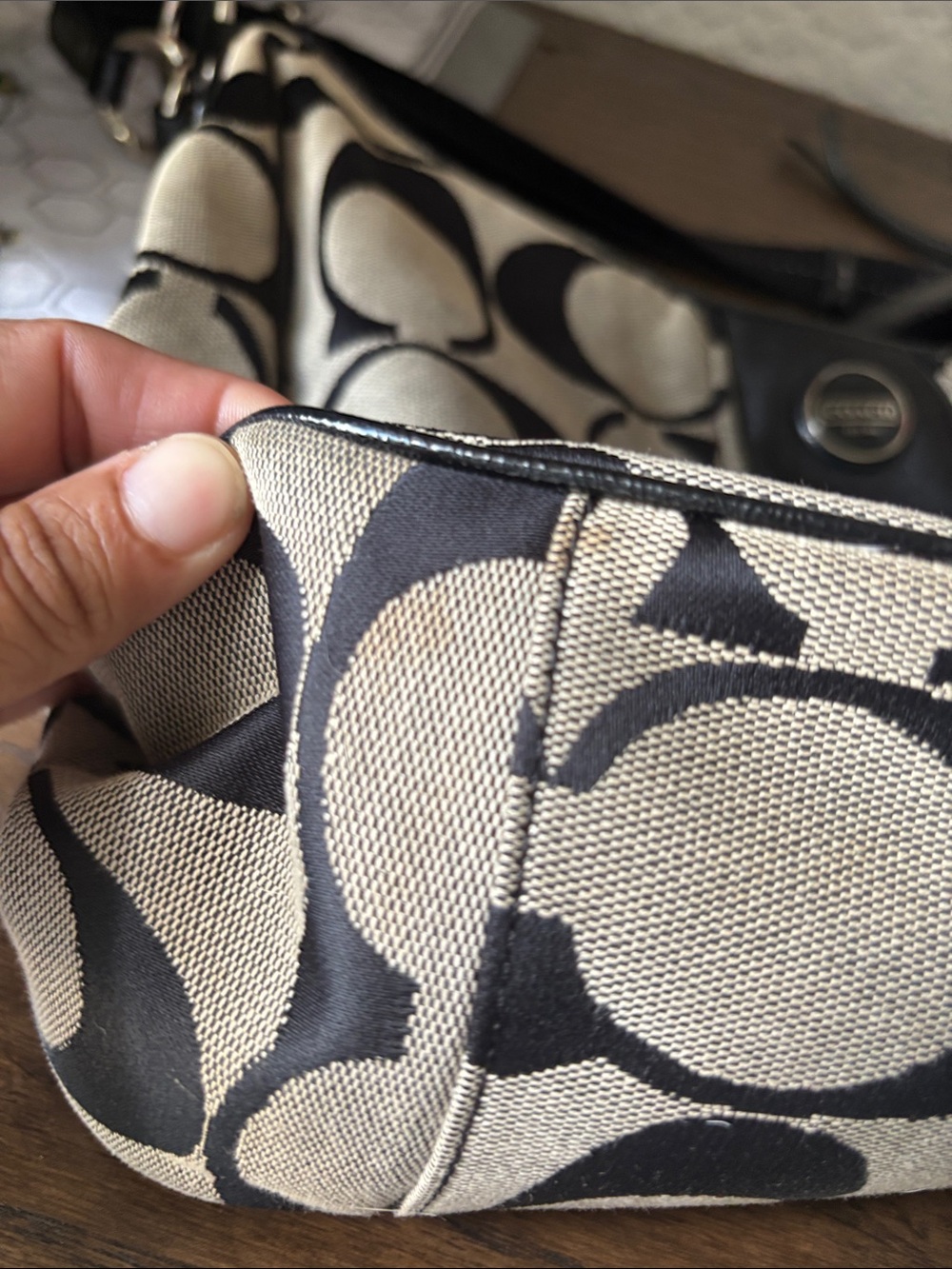 Coach Signature Strip Convertible Hobo Shoulder Bag - Picture 4 of 16